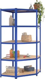 Brokky 5-Layer Corner Shelf Blue Steel&Engineered Wood-Garage Shelves Metal Storage Shelves,Heavy Duty Shed Storage Racking for Warehouse Workshop Office - Image 3