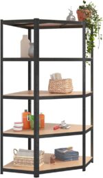 Brokky 5-Layer Heavy-duty Corner Shelf Grey Steel&Engineered Wood-Garage Shelves Metal Storage Shelves,Heavy Duty Shed Storage Racking for Warehouse Workshop Office - Image 3