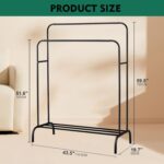 bpa 2 Storage shelf Stand with 2 Clothes Rail and Rolling - Black - Image 3