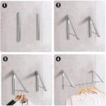 Laundry Room Drying Rack Wall Mounted Clothes Hanger Folding Wall Coat Racks Aluminum Home Storage Organiser Space Savers Silver 2 Rakcs with Rod - Image 3