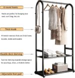 Freestanding Clothing Rack,Metal Garment Rack with Bottom Shelves and 6 Side Hooks,Black sturdy clothes racks for hanging clothes,Modern Wardrobe Organizer for Bedroom or Closet (L:31.5IN) - Image 6