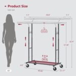 Tajsoon Double Rod Clothes Rack Load 480 LBS, Heavy Duty Rolling Garment Rack with Wheels, Collapsible Clothing Rack for Hanging Clothes, Commercial Adjustable Clothes Rack with Shelf, Black - Image 7