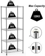 5-Tier Metal shelving units for storage wire shelves Rack, Metal Wire Large Shelving Rack Organizer with Adjustable Shelf Height for Garage Kitchen Office Storages 58x35x160cm 200kg Capacity Silver - Image 9