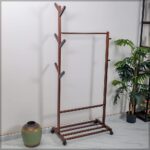 YATAI Cloth Hanger Stand, Multipurpose Cloth Rack with Bottom Shelves, Wooden Cloth Stand, Clothes Rail with Wheels, Coat Stand with Shoe Raker, Garment Rack for Indoor Bedroom Accessories Entryway - Image 6