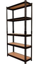 Rincy® Black Adjustable 5-Shelf Shelving Unit Storage Rack Utility Rack Garage Shelves Display Rack Stainless Steel Metal Boltless Rivet Rack 60"(H) x 24"(L) x 12" (D) - 5-Shelf (Black)