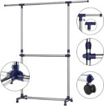 SONGMICS Adjustable Garment Rack Clothes Hanging Rail Stand with Middle Rail - Stainless Steel Clad Pipe LLR41L - Image 5