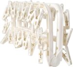 COOLive Foldable Clothes Drying Rack with 32 Drying Clips Wind-Proof Hook Underwear Hanger Plastic Laundry Clip for Socks Bras (White) - Image 4