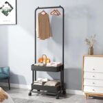 TIMICARE Clothing Garment Rack, Metal Cloth Hanger Rack Stand Clothes Drying Rack, Multifunctional Bedroom Hanging Rack for Indoor Bedroom Clothes Rack (Black)