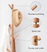 Clothes Rack Stand Coat Rack Freestanding Tree Shape Coat Rack, Solid Wood Coat Rack with 8 Hooks & 3 Legs Base, Clothes Rail Entrance, Living Room Height 173 cm(Wooden-Triangle Base) - Image 2