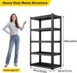 Heavy Duty Shelving Units Metal Storage Rack Garage Shelves for Tools and Kitchen Items Adjustable Shelf for Garage Warehouse Pantry Closet Kitchen (5 Tier 76 CM) - Image 3