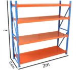k Heavy Duty Metal Warehouse 4 Steps Racing Storage Garage Shelving Steel Shelf Capacity 300g Each Shelves (250 x 60 x 200cm) (Blue + Orange) - Image 3
