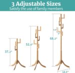 Coat Rack Freestanding, Bamboo Cactus Coat Tree, Adjustable Height Wooden Coat Stand with 6 Hooks, kids coat rack, Used In The Bedroom Living Room, Office To Hang Clothes, Hats, Bags - Image 4