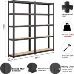 Yaheetech 2PCS Heavy Duty 5 Tier Garage Shelving Units Metal Storage Shelves Shed Utility Rack,180cm x 90cm x 30cm,175KG Per Shelf,Black - Image 3