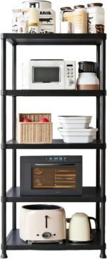 Plastic Storage Shelves, 70.2" H x 11.8" D x 23.62" W Plastic Shelves for Storage, 5-Tier Shelving Unit, Storage Rack, 330 lbs, Bathroom, Laundry, Garage & Home