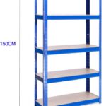 AUTOFU Garage Shelving Unit 5 Tier Garage Warehouse Office Shed Industrial Shelves Heavy Duty Metal Shelf 5 Tier Adjustable Height Boltless Racking Easy to Assemble, 150x70x30cm, Blue