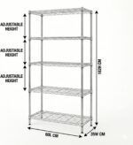STORACK 5 Shelf Heavy Duty Rack Heights Adjustable Wire Shelvig Metal Rack Shelves Storage Organizer Multipurpose Storage for Home Kitchen Office Garage 24X14X72 Inch Chrome - Image 4
