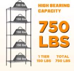 14" D×24" W×60" H Wire Shelving Unit Metal Commercial Shelf with 5 Tier Layer Rack Strong Steel for Restaurant Garage Pantry Kitchen Garage，Black - Image 5