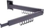 HOME DWELL Wall Mounted Folding Clothes Hanger Stand, Swivel Arm Clothes Drying Rack with Multiple Hooks, Heavy Duty Space Saving Organizer for Closet, Laundry Room & Bedroom