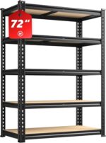 2020LBS Storage Shelves 5 Tier Garage Shelving Heavy Duty Adjustable Garage Shelves, Utility Rack Shelf, Shelving Units for Storage Warehouse Pantry Closet, 35.5" W x 11.9" D x 72" H, Black