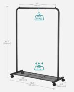 SONGMICS Clothes Rack on Wheels, Single-Rail Metal Garment Rack, with Storage Shelf, Top Rail Holds up to 40 kg, Black HSR25BK - Image 4
