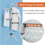 BAOYOUNI Foldable Laundry Pole Clothes Tree Drying Rack Airer Corner Tripod Coat Hanger Standing Garment Storage Shelf Holder Indoor Space Saving Organizer with 5 Adjustable Arms, Grey - Image 5