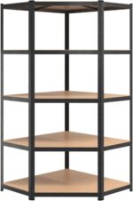 Brokky 5-Layer Heavy-duty Corner Shelf Grey Steel&Engineered Wood-Garage Shelves Metal Storage Shelves,Heavy Duty Shed Storage Racking for Warehouse Workshop Office - Image 4
