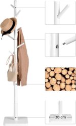VASAGLE Coat Rack, Solid Wood Coat Stand, Free Standing Hall Coat Tree with 8 Hooks for Coats, Hats, Bags, Purses, for Entryway, Hallway, Rubberwood Hooks and Pole, White RCR010W02 - Image 6