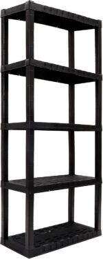 Oskar 5-Tier Shelving Unit, D 14 x W 30 x H 75 Inches, Heavy-Duty Storage Shelf, Multipurpose Organizer For Home, Kitchen, Basement, Laundry Room, Easy Assembly, Made With Recycled Materials, Black