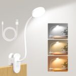 61 LED Rechargeable Reading Lamp, 3 Color Modes & 10 Brightness Levels, 2000mAh Clamp Lamp with USB-C, 40CM Flexible Gooseneck, Cordless Book Lamp Clamp Light for Bed, Table, Desk - White