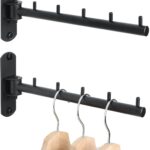 Mooche Swing Clothes Hanger Rack,2-Pack Garment Racks Wall Mounted Clothes Bar-Hanger Holder Hooks Heavy Duty Folding Drying Rack Space Saving Clothing Hanging System Closet Storage Organizer,Black