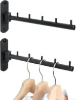 Mooche Swing Clothes Hanger Rack,2-Pack Garment Racks Wall Mounted Clothes Bar-Hanger Holder Hooks Heavy Duty Folding Drying Rack Space Saving Clothing Hanging System Closet Storage Organizer,Black