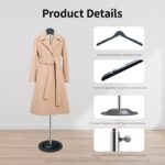 Shirt Display Stand 20-36“ Mannequin Torso with Pure Wood Hangers Dual Non-Slip Design, Stable Metal Base, Ideal T-Shirt Dress Form Display for Vendors, Retail, and Daily Use (Black, 2 Pack) - Image 5