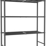 Sakugi Storage Shelves - 5-Tier Large Capacity Shelf Organizer with Hooks, Heavy-Duty Garage Shelving with Leveling Feet, Wobble-Free Rack for Bedroom, Balcony, Garage, 32.1"×12.4"×71.4", Black