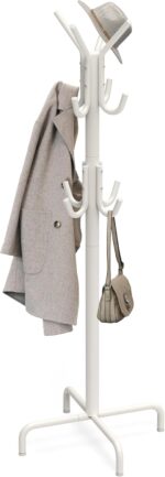 Simple Houseware Standing Coat and Hat Hanger Organizer Rack, 12 Hooks White