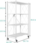YelaJoy Foldable Standing Shelf with Wheels, 4-Tier Heavy Duty Metal Storage Rack, No Need Install, Units Storage Rack for Kitchen, Garage, Office (White) - Image 2