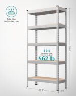 SONGMICS 5-Tier Storage Shelves, Garage Storage, Boltless Assembly, Adjustable Shelving Unit, 11.8 x 29.5 x 59.1 Inches, Load 1929 lb, for Shed Warehouse Basement Kitchen, Silver UGLR300E01 - Image 3