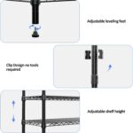 IZEUK 5-Tier Heavy Duty Metal Storage Shelves, 15.7" D x 33.5" W x 68.5" H, 1250 lbs, Black, Adjustable Wire Shelving Unit,Storage Rack for Kitchen, Garage and Closet Organizer - Image 4