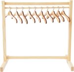 Doll Clothes Hanger Dolls Garment Rack with 10 Pcs Wooden Clothes Hanger Small Wooden Clothing Rack for Girl Doll Clothe Mini Hangers for Dollhouse
