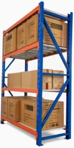 Heavy Duty Metal Warehouse 4 Steps Racking Storage Garage Shelving Steel Shelf Capacity 200kg Each Shelves (150x60x200) (Blue + Orange) - Image 4