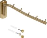 Sumnacon Stainless Steel Clothes Hanger Rack-Wall Mount Garment Hook with Swing Arm, Sturdy Coat Robe Storage Organizer for Laundry Room Bedrooms Clothing Drying Rack with 5 Hooks, Gold