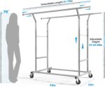 HOKEEPER 400 lbs Load Capacity Commercial Grade Clothing Garment Racks Heavy Duty Double Rails Adjustable Collapsible Rolling Clothes Rack on Wheels, Chrome Finish - Image 7