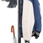 GOFLAME 73" Coat Rack Freestanding, Wooden Coat Tree with 12 Hooks and Umbrella Stand, Entryway Hall Tree, Hat Hanger Organizer, Coat Rack Stand for Coats, Hats, Scarves, Bags, Easy Assembly, Black