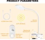 97 LED Rechargeable Reading Lamp, 3 Color Modes & 10 Brightness Levels, 2000mAh Clamp Lamp with USB-C, 40CM Flexible Gooseneck, Cordless Book Lamp Clamp Light for Bed, Table, Desk - White - Image 8
