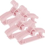 HGYZE Baby Hangers Children's Non-Slip 29-37 cm Extendable Children's Clothes Hangers with Trouser Stand, Plastic & Stackable Kid Hanger Ideal for Children's Clothing, Pack of 20 Baby Hangers, Pink