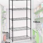 5-Tier Metal Wire Shelving Unit, Black Industrial Storage Rack, Heavy Duty Steel Construction, Adjustable Shelves, Free Standing