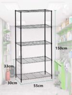 5-Tier Metal Wire Shelving Unit, Black Industrial Storage Rack, Heavy Duty Steel Construction, Adjustable Shelves, Free Standing