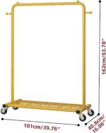 Sywhitta Clothes Rack on wheels, Clothing Rack with Bottom Mesh Storage Shelf,Sturdy Metal Frame,Rolling Garment Rack for Hanging Clothes,Coats,Skirts,39.76" L x 16" W x 64.56" H,Golden - Image 4