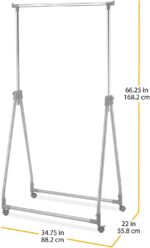 Whitmor Foldable Garment Rack - Rolling Clothes Hanger - Adjustable Height,Silver - Image 3