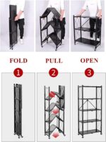 ECVV Multishelf Foldable Storage Shelves For Garage Kitchen Home Closet, Metal Wire, Collapsible Organizer Rack On 4'' Wheel Casters, Metal Organizer Wire Rack, Black/White 5Shelfblack, - Image 3