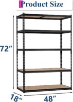 Heavy Duty Garage Storage Shelves 5-Tier Metal Adjustable Shelving Unit Storage Shelving for Kitchen Pantry Basement Bathroom Laundry, 2500 LBS Capacity, 48" l x 18" w x 72" h - Image 3